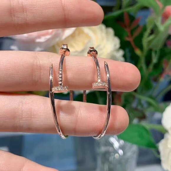 New! Nail Earrings Hoops Rose Gold - Picture 1 of 9